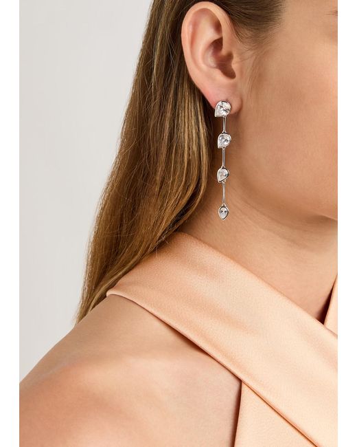 Completedworks White Crystal-Embellished Rhodium-Plated Drop Earrings