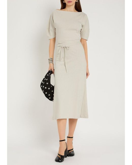 Lemaire White Belted Off-The-Shoulder Cotton-Blend Midi Dress
