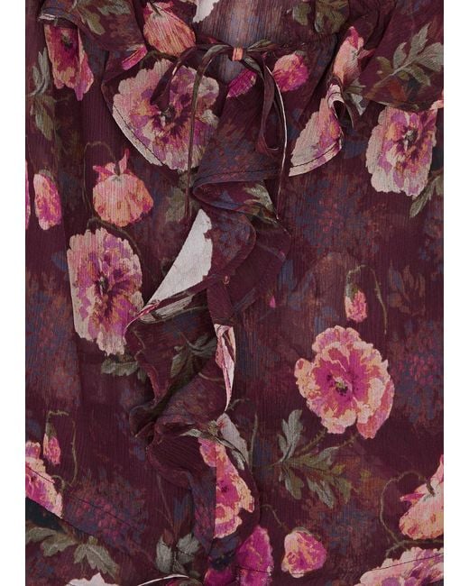 PAIGE Red Lanea Floral-print Silk Blouse