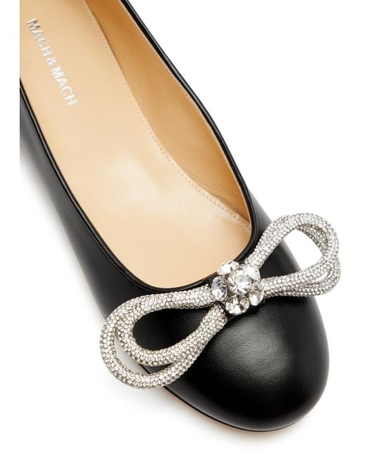 Mach & Mach Black Double Bow Leather Ballet Flats