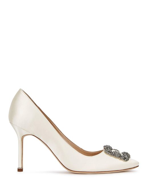 white satin pumps