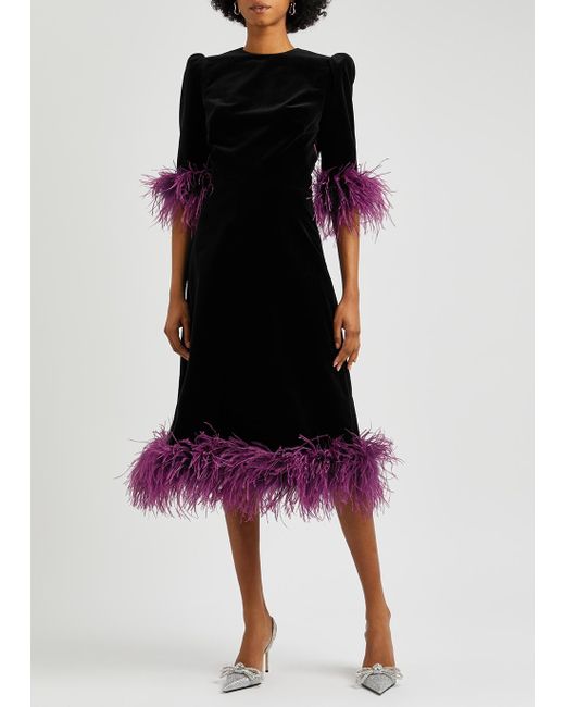 The Vampire's Wife The Falconetti Feather-trimmed Velvet Midi Dress in ...