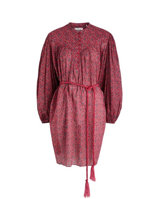 Isabel Marant Red Kildi Floral-Print Cotton Mini Dress