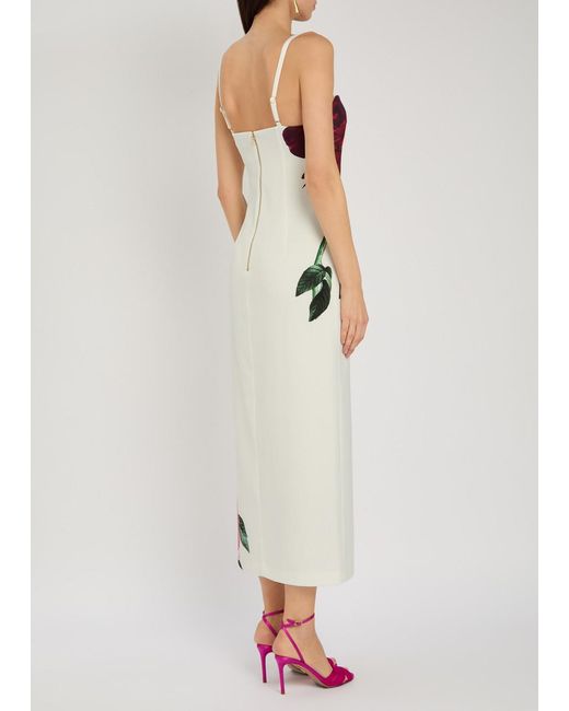 Alice + Olivia White Nina Floral-Print Satin-Crepe Midi Dress