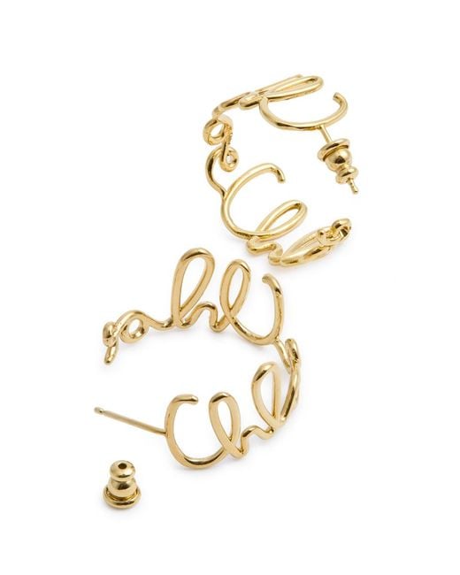 Chloé Metallic Iconic Logo Hoop Earrings
