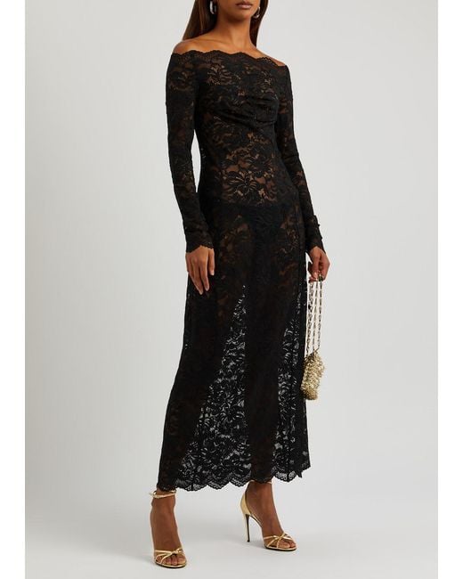 Rabanne Black Off-the-shoulder Lace Maxi Dress