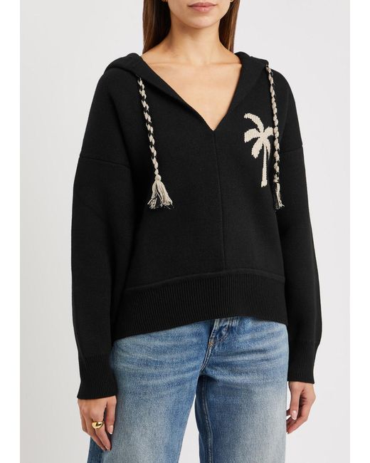 Palm Angels Black Hooded Knitted Sweatshirt