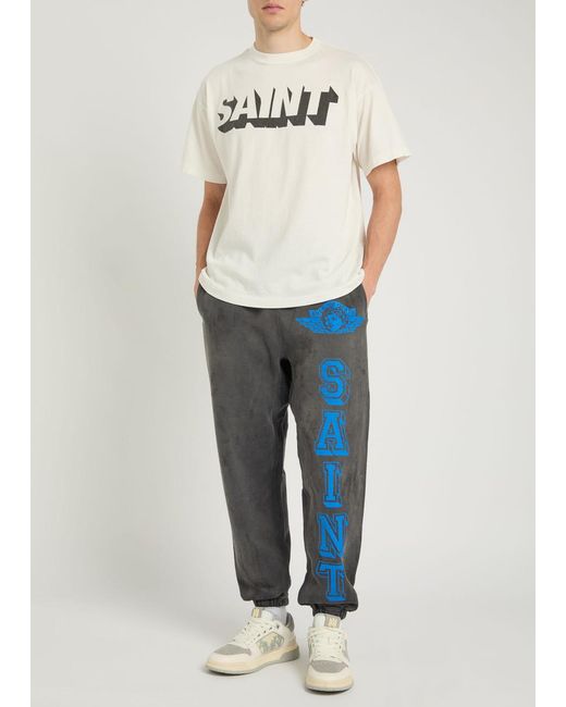 SAINT Mxxxxxx White Alpha Logo-Print Cotton T-Shirt for men