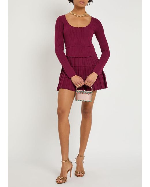 LoveShackFancy Purple Pointelle-Knit Mini Dress