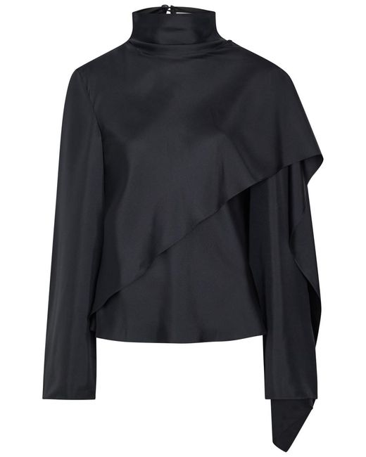 Rohe Black Draped Asymmetric Silk Top