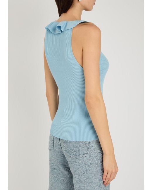 Alice + Olivia Blue Marnie Ruffled Knit Top