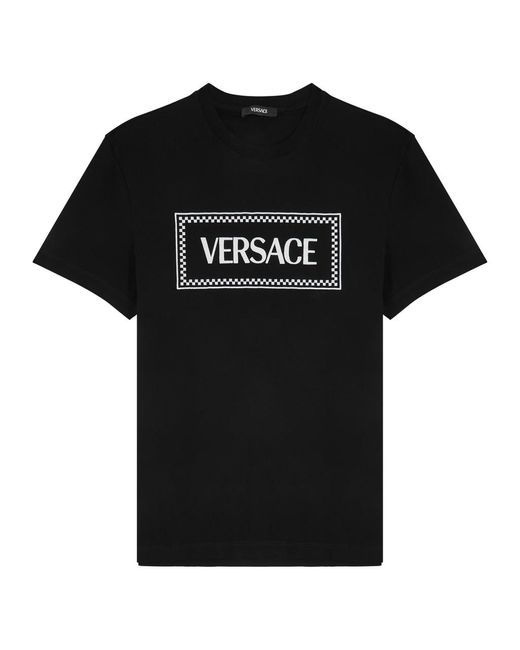 Versace Black Logo-embroidered Cotton T-shirt for men