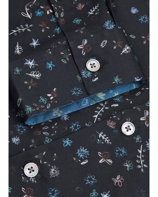 PS by Paul Smith Blue Floral-print Stretch-cotton Shirt for men