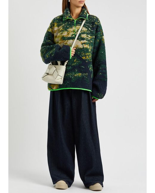 Conner Ives Green Printed Half-zip Fleece Sweatshirt