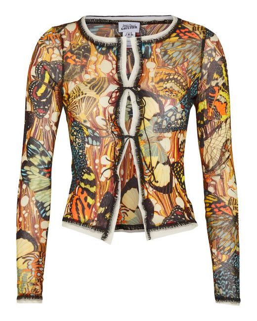 Jean Paul Gaultier Brown Papillon Printed Tulle Top