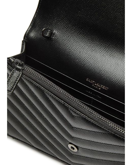 Saint Laurent Black Cassandre Quilted Leather Wallet-on-chain