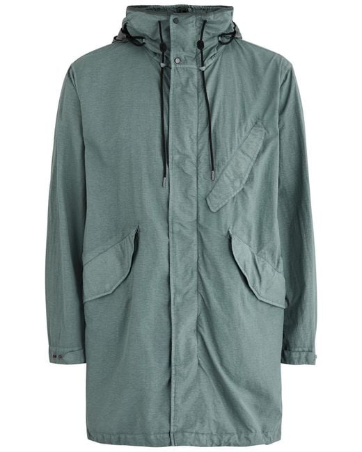 C P Company Green Goggle Hooded Coated Nylon Parka for men