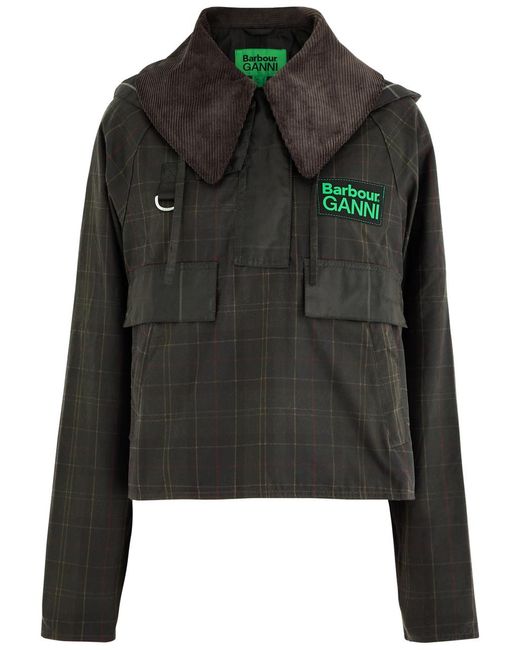 BARBOUR X GANNI Black X Ganni Checked Hooded Waxed Cotton Jacket