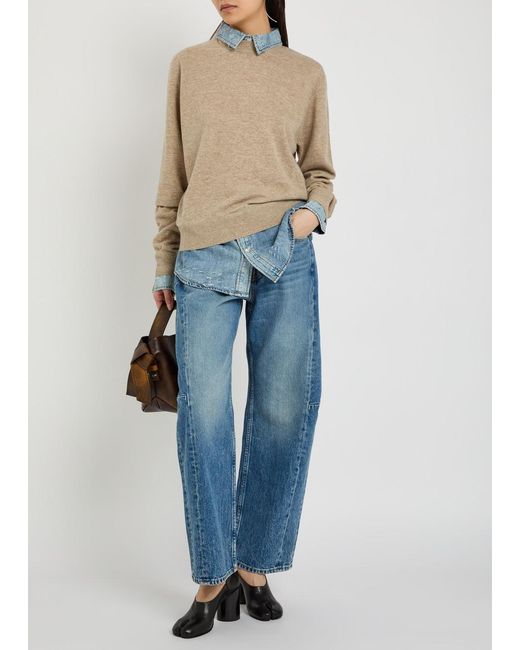 Acne White Layered Denim Shirt Wool Jumper