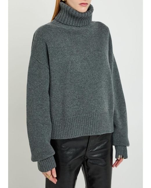 Extreme Cashmere Gray N°434 Crop Xtra Roll-Neck Cashmere Jumper