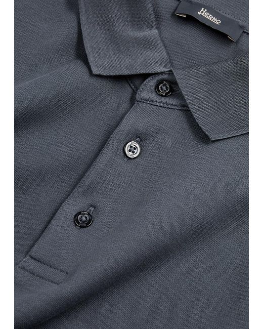Herno Blue Knitted Cotton Polo Shirt for men