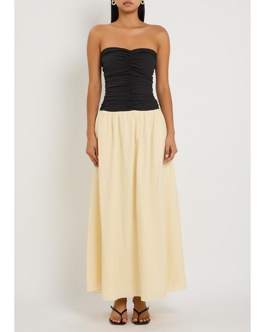 Faithfull The Brand Natural Sant Roc Colour-Blocked Seersucker Maxi Dress