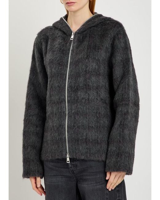 Our Legacy Black Checked Zip-Through Brushed Wool-Blend Jumper