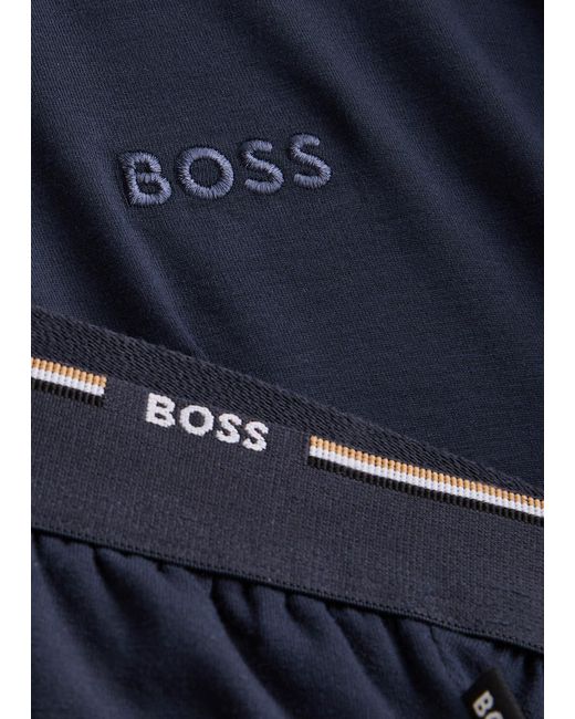 Boss Blue Logo-Embroidered Stretch-Jersey Pyjama Set for men