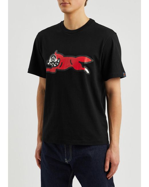ICECREAM Black Running Dog Printed Cotton T-Shirt for men