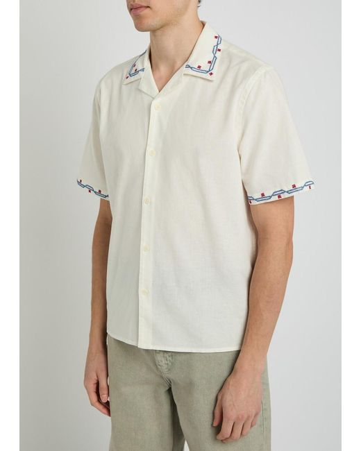 Wax London White Didcot Embroidered Cotton And Linen-Blend Shirt for men