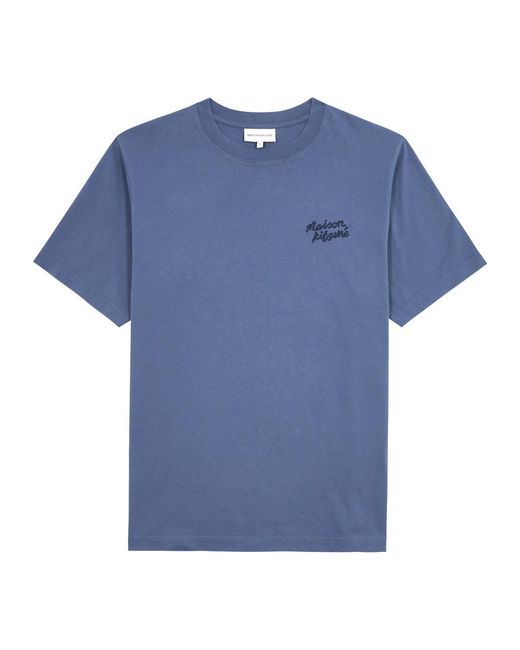 Maison Kitsuné Blue Logo-embroidered Cotton T-shirt for men
