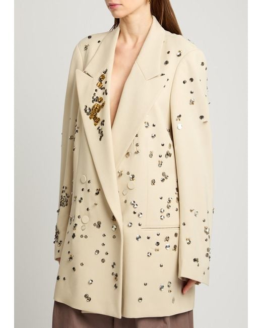 Dries Van Noten Natural Blink Embellished Double-Breasted Wool Blazer