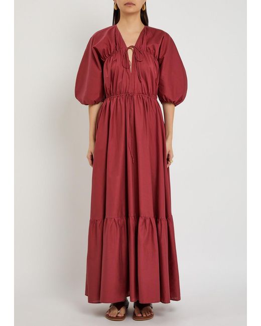 Faithfull The Brand Red Sigrid Drawstring Cotton Maxi Dress
