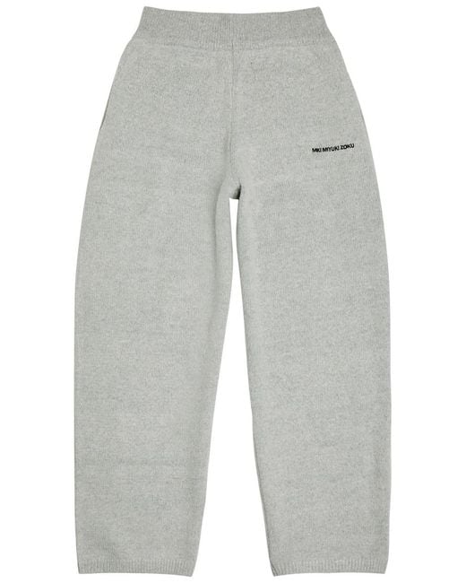 MKI Miyuki-Zoku Gray Logo-Embroidered Brushed-Knit Sweatpants for men