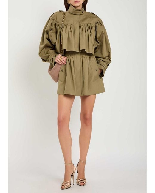 Chloé Green Gathered Cotton-Poplin Coat