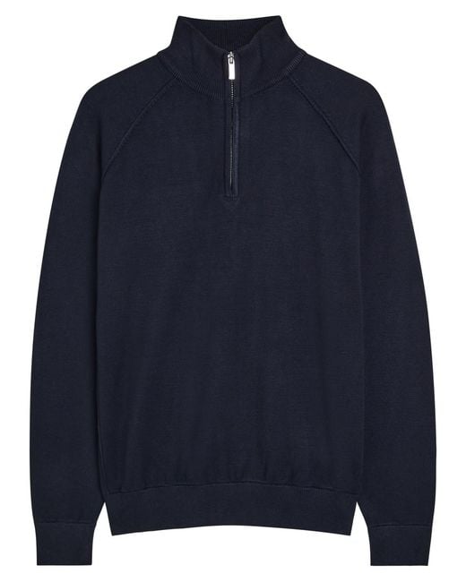 Raith Blue Quarter-Zip Knit Jumper for men