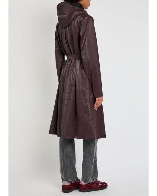 Rains Purple Belted Hooded Longline Waterproof Jacket