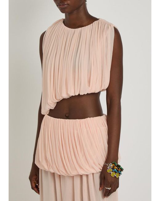 Ronny Kobo Pink Chelly Gathered Asymmetric Tissue Jersey Cropped Top