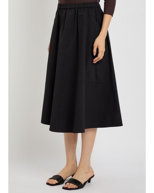 Vince Black Cotton-Poplin Midi Skirt