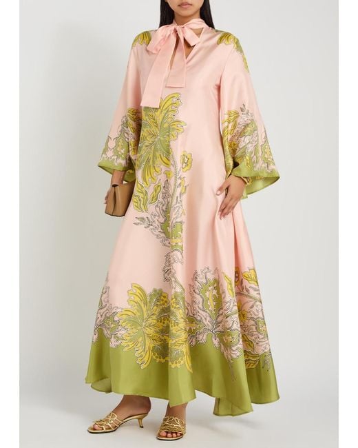 LaDoubleJ Yellow Magnifico Printed Silk Maxi Dress
