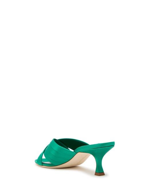 Manolo Blahnik Green Vieramul 50 Cross-Over Satin Mules