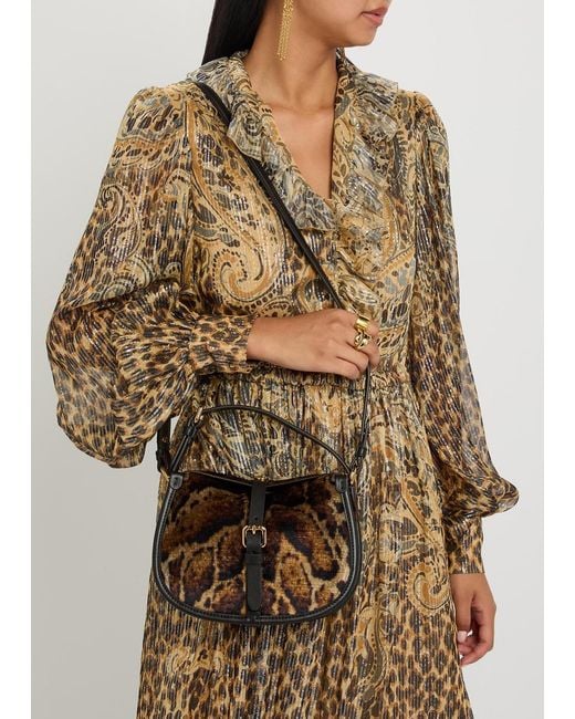 Etro Brown Leopard Velvet And Leather Cross-Body Bag