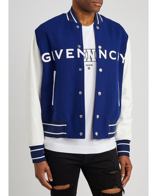 Givenchy Blue Logo Wool-blend Varsity Jacket for Men | Lyst