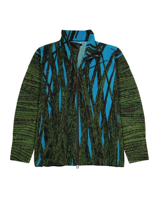 Homme Plissé Issey Miyake Green Printed Pleated Jacket for men
