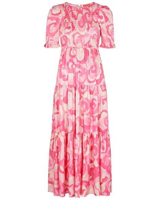 Kitri Gracie Pink Swirl-print Satin Midi Dress | Lyst