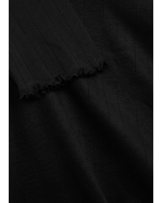 Skall Studio Black Edie Pointelle-knit Cotton Top