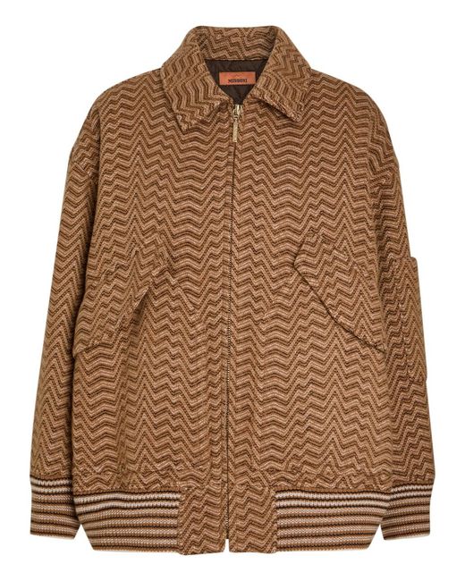 Missoni Brown Zigzag Wool-Blend Bomber Jacket
