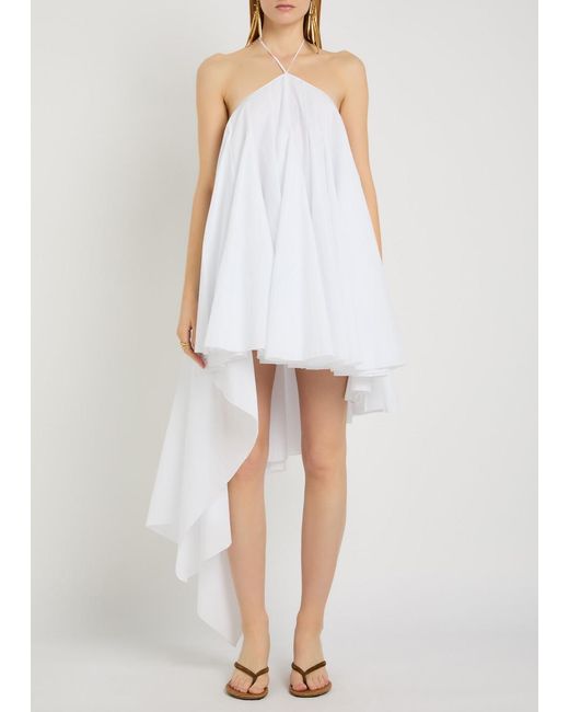 Jacquemus White La Triangle Courte Asymmetric Cotton-Blend Mini Dress