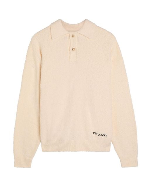 Picante Natural Shaggy Logo-Embroidered Cotton-Blend Polo Jumper for men