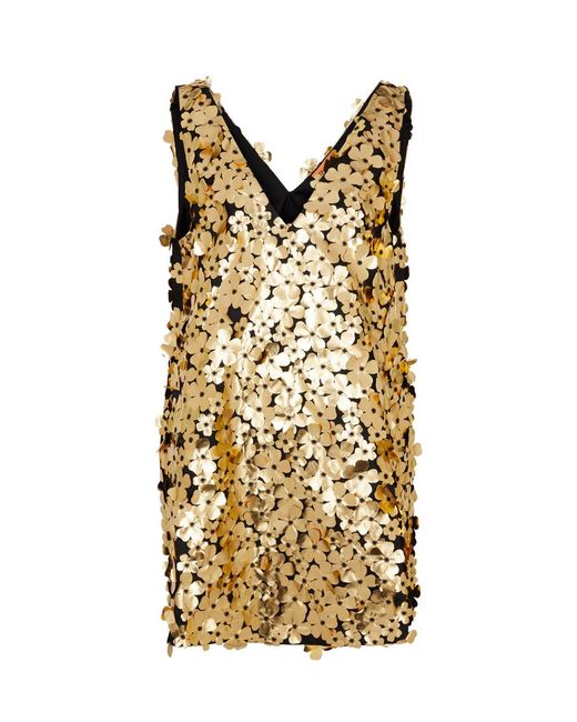 Stine Goya Metallic Elena Floral-appliquéd Satin Mini Dress
